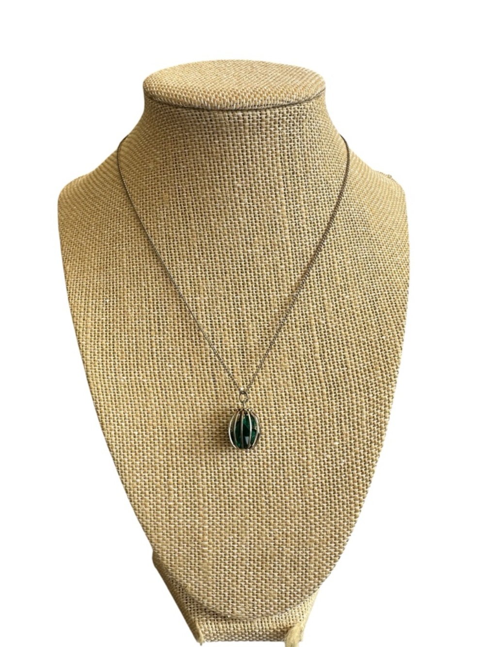 Vintage Gold and Emerald Green Beaded Pendant Necklace